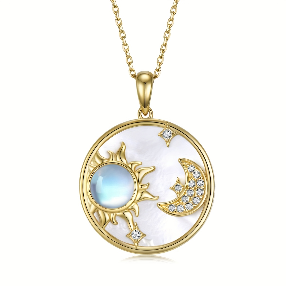 Women's S925 Pendant Necklace with Moonstone Inlaid Shell Sun Moon Star Pendant